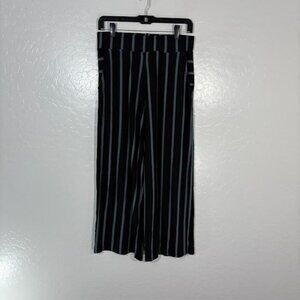 Lisa Bayne Pants Womens Small Black Gray Vertical Stripe Wide Leg Pull On
